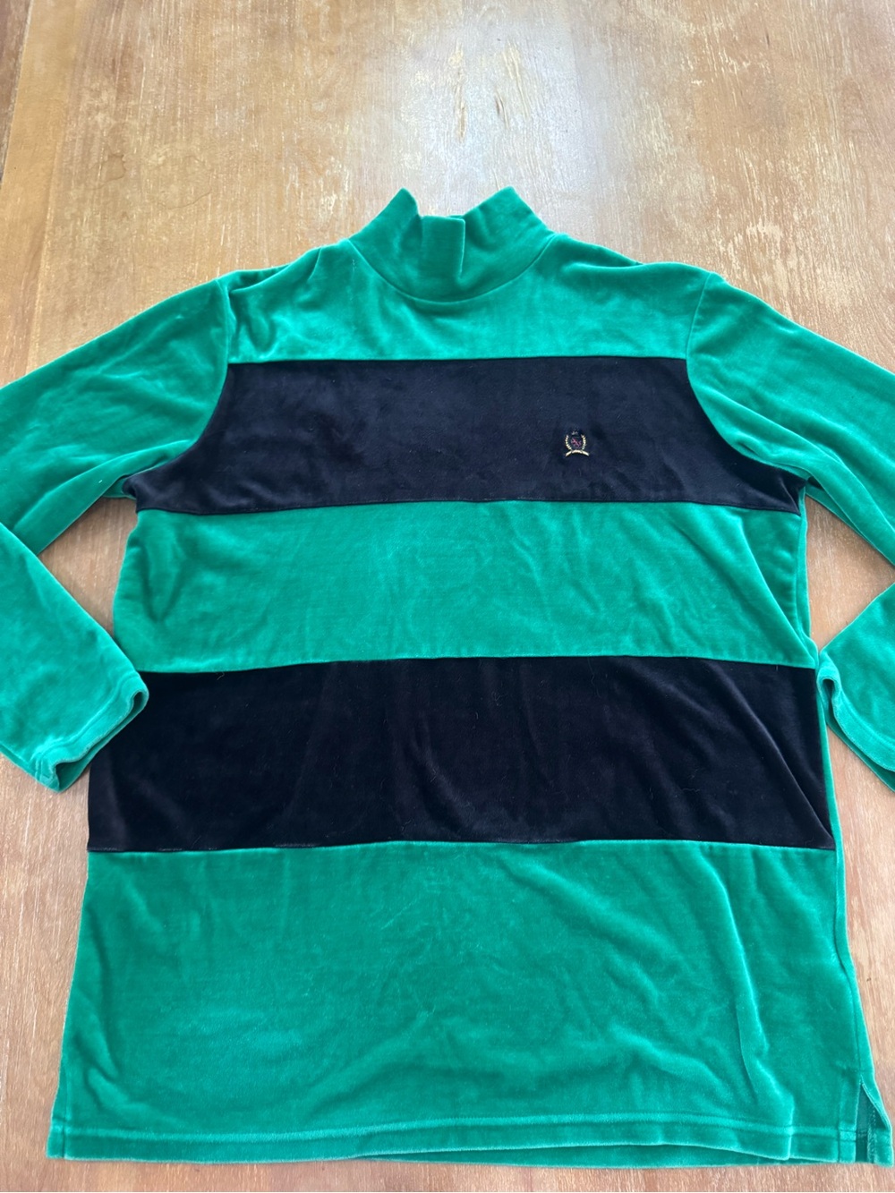 Tommy Hilfiger Green and Black Striped Turtleneck Sweater Vintage